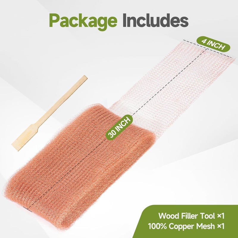 Witvalism Copper Mesh Rodent Control, 4in x 30ft Premium Copper Wool Ideal for Hole Blocking, Rustproof Pure Mesh for Mice Slug Snail Control, with Exclusive Wood Stick - Image 3